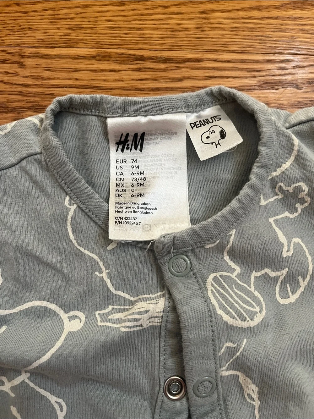 H&M White & Gray Snoopy Print Baby One-Piece Bodysuit Set
